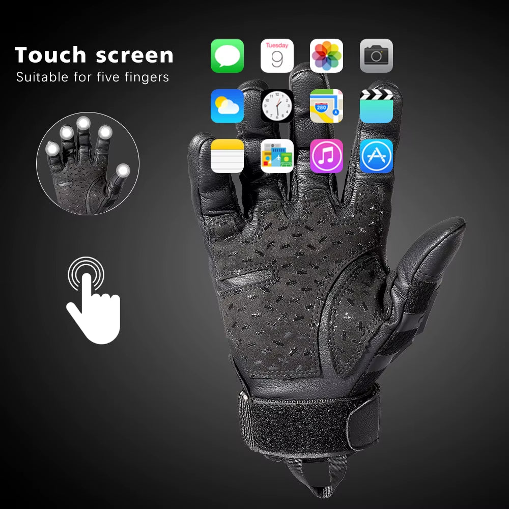 Tactical Full Finger Gloves Touchscreen PU Leather Combat Shooting Hunting Airsoft Hiking Work Cycling Anti-Skid Protective Gear