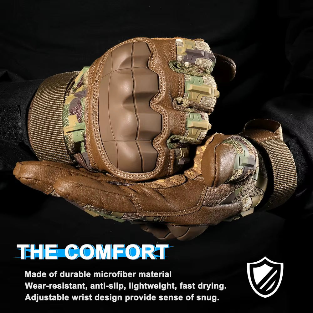 Tactical Full Finger Gloves Touchscreen PU Leather Combat Shooting Hunting Airsoft Hiking Work Cycling Anti-Skid Protective Gear