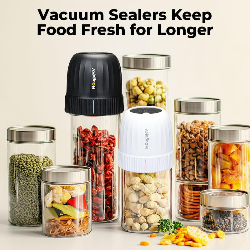 Bougerv Mason Jar Vacuum Sealer for Wide and Regular Mouth Storage Jars - Preserving Containers Vacuum Appliances with 34 Lids, Food Storage & Canning Kit, with Auto Stop & Cordless Design