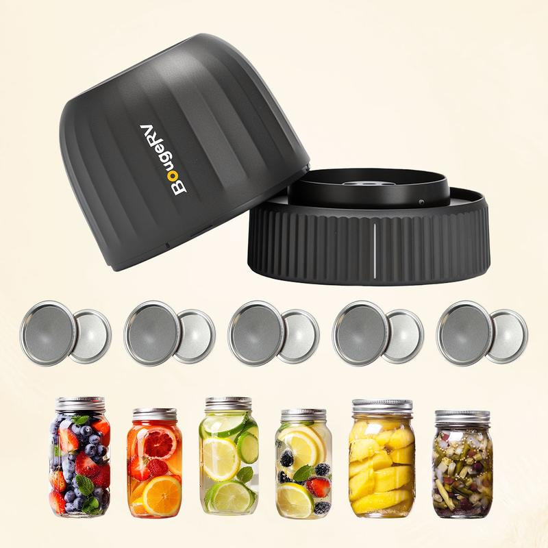 Bougerv Mason Jar Vacuum Sealer for Wide and Regular Mouth Storage Jars - Preserving Containers Vacuum Appliances with 34 Lids, Food Storage & Canning Kit, with Auto Stop & Cordless Design